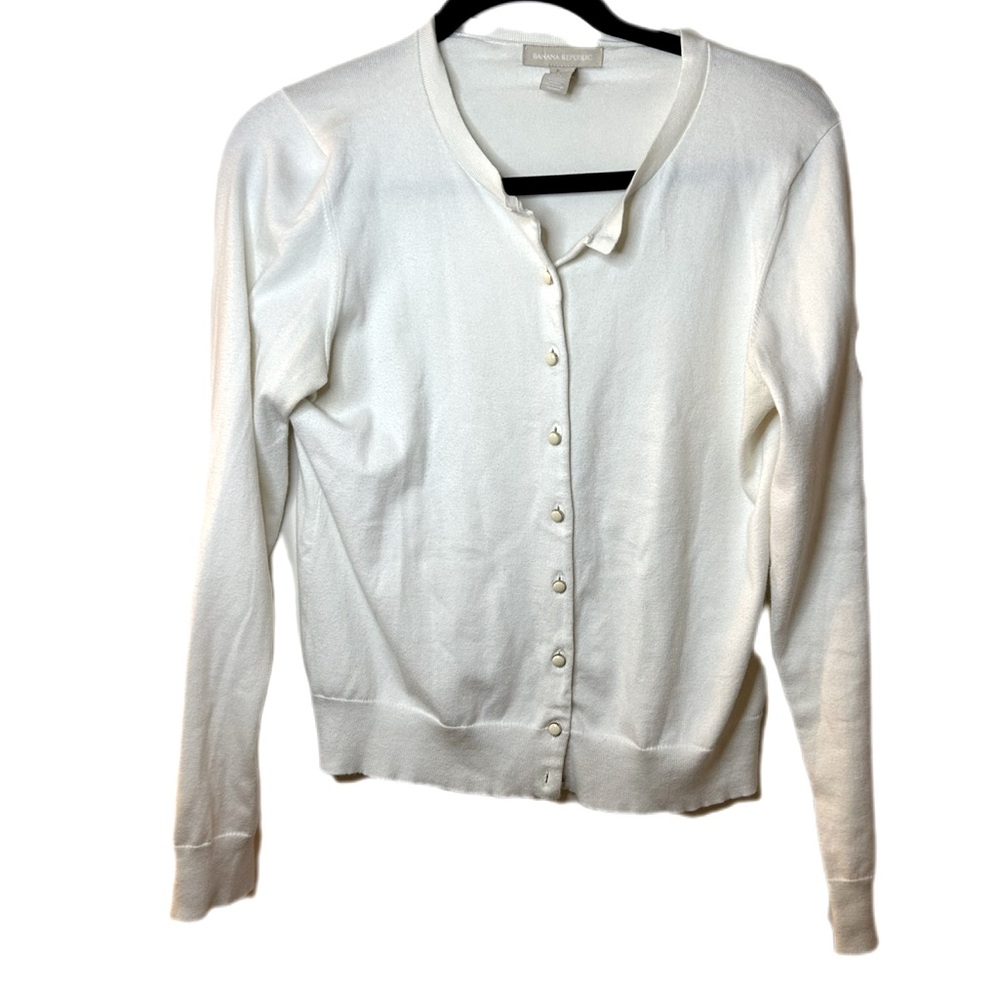 Banana Republic white cardigan sweater size L cream buttons long sleeve
